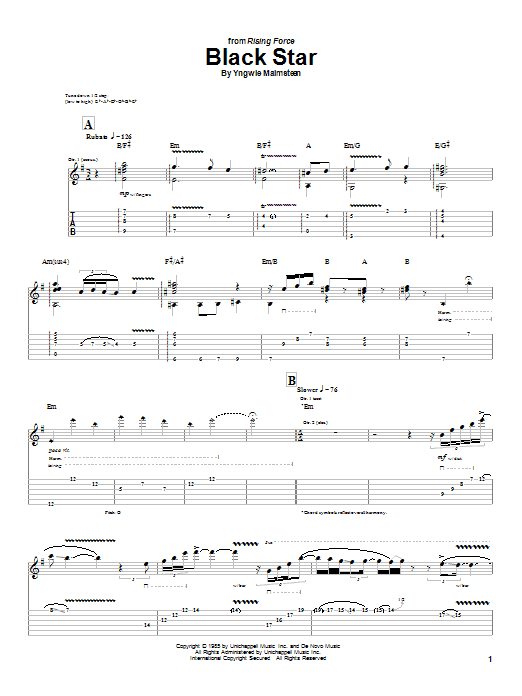 Yngwie Malmsteen Black Star Sheet Music Notes & Chords for Guitar Tab Play-Along - Download or Print PDF