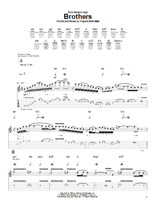 Yngwie Malmsteen Brothers Sheet Music Notes & Chords for Guitar Tab - Download or Print PDF