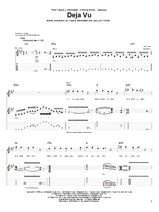 Yngwie Malmsteen Deja Vu Sheet Music Notes & Chords for Guitar Tab - Download or Print PDF