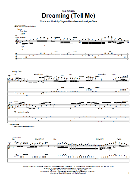 Yngwie Malmsteen Dreaming (Tell Me) Sheet Music Notes & Chords for Guitar Tab - Download or Print PDF