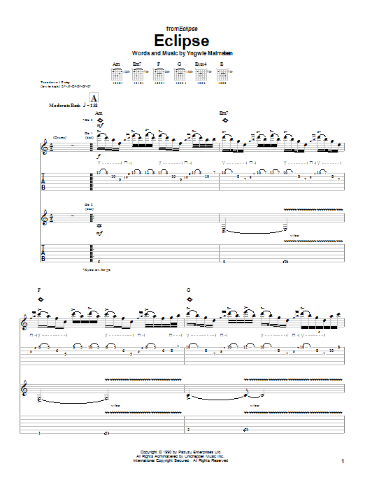 Yngwie Malmsteen Eclipse Sheet Music Notes & Chords for Guitar Tab - Download or Print PDF