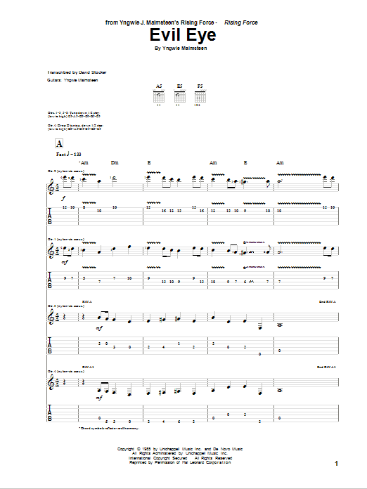 Yngwie Malmsteen Evil Eye Sheet Music Notes & Chords for Guitar Tab - Download or Print PDF