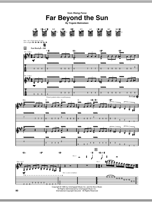 Yngwie Malmsteen Far Beyond The Sun Sheet Music Notes & Chords for Guitar Tab - Download or Print PDF