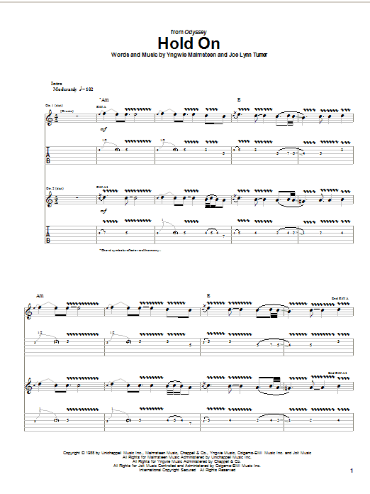 Yngwie Malmsteen Hold On Sheet Music Notes & Chords for Guitar Tab - Download or Print PDF