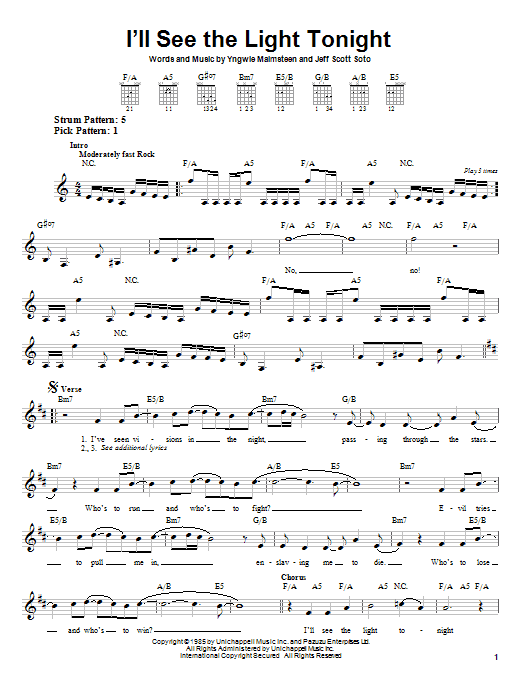 Yngwie Malmsteen I'll See The Light Tonight Sheet Music Notes & Chords for Guitar Tab - Download or Print PDF