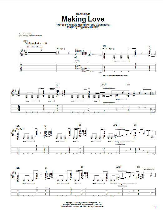 Yngwie Malmsteen Making Love Sheet Music Notes & Chords for Guitar Tab - Download or Print PDF