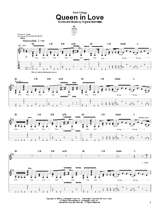 Yngwie Malmsteen Queen In Love Sheet Music Notes & Chords for Guitar Tab - Download or Print PDF