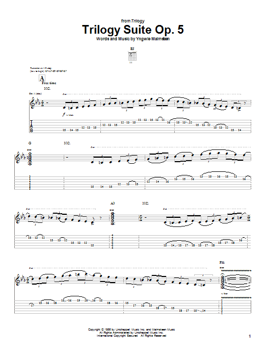 Yngwie Malmsteen Trilogy Suite Op. 5 Sheet Music Notes & Chords for Guitar Tab (Single Guitar) - Download or Print PDF