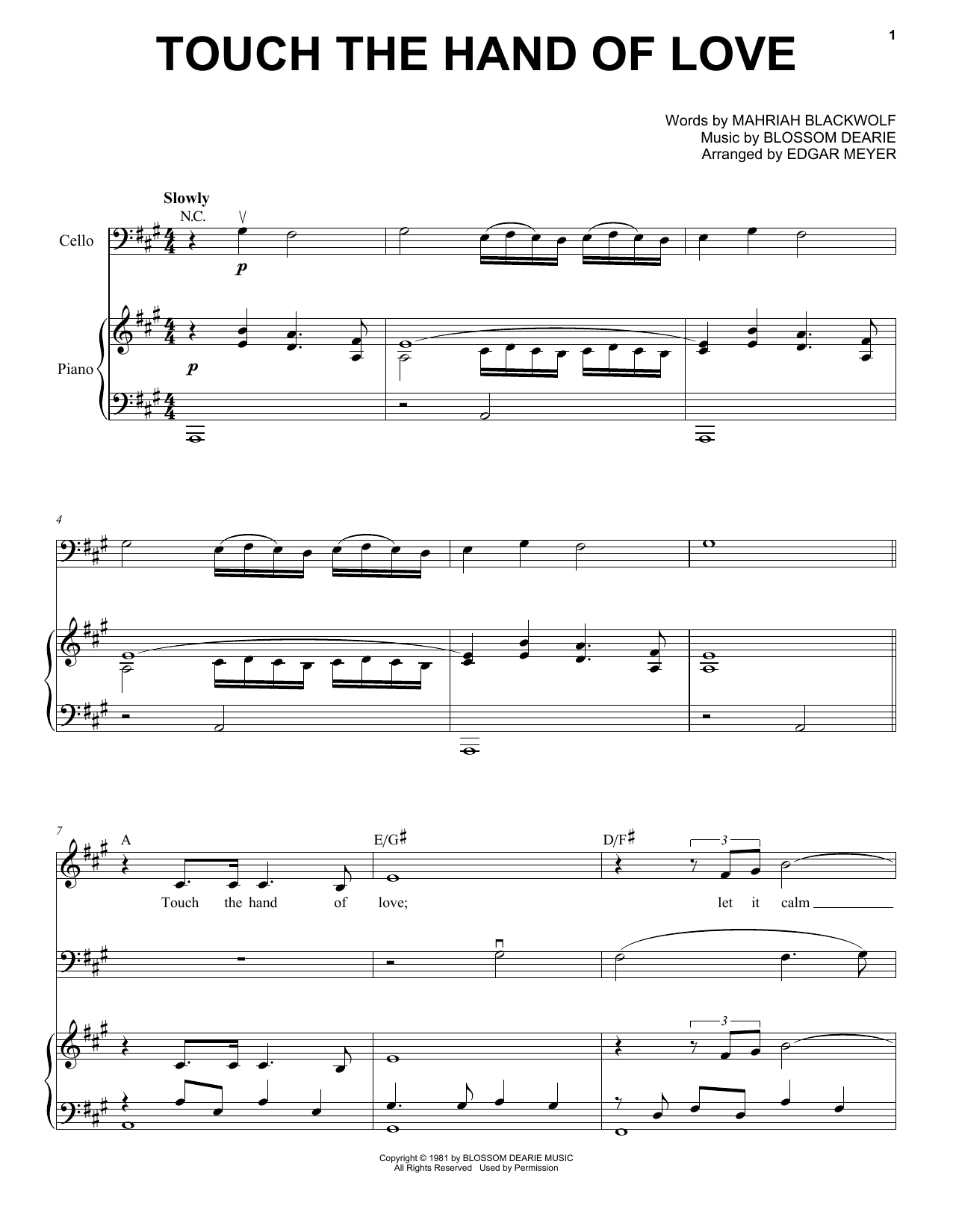 Yo-Yo Ma Touch The Hand Of Love Sheet Music Notes & Chords for Piano, Vocal & Guitar (Right-Hand Melody) - Download or Print PDF