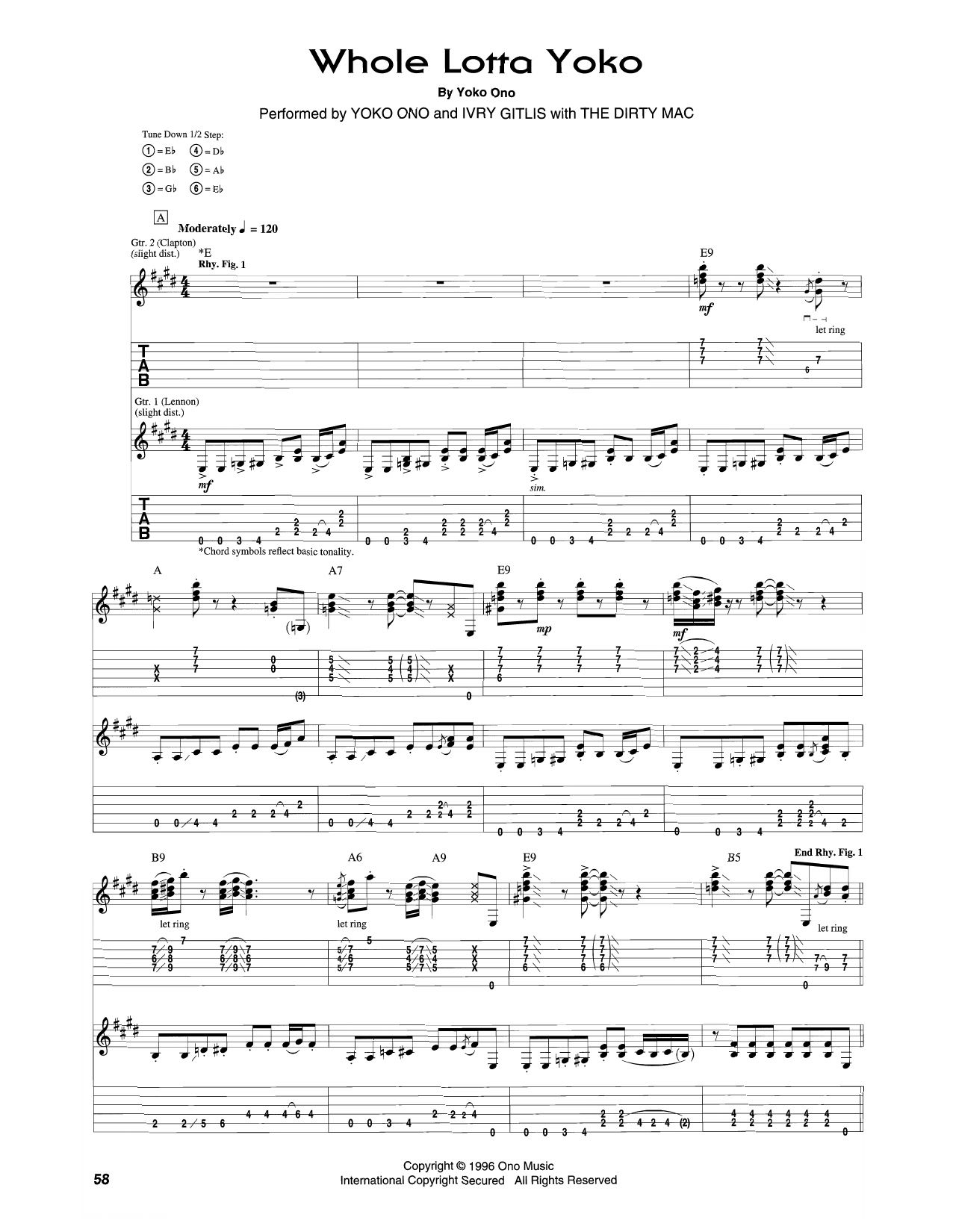 Yoko Ono Whole Lotta Yoko Sheet Music Notes & Chords for Guitar Tab - Download or Print PDF