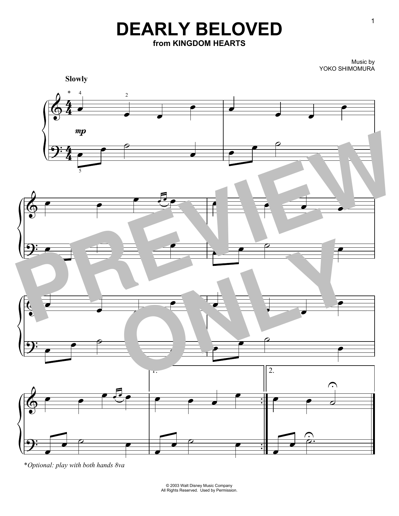 Yoko Shimomura Dearly Beloved (from Kingdom Hearts) Sheet Music Notes & Chords for Easy Guitar Tab - Download or Print PDF