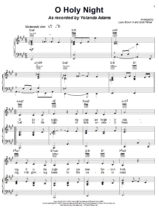 Yolanda Adams O Holy Night Sheet Music Notes & Chords for Piano, Vocal & Guitar (Right-Hand Melody) - Download or Print PDF