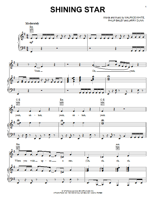Earth, Wind & Fire Shining Star Sheet Music Notes & Chords for Piano, Vocal & Guitar (Right-Hand Melody) - Download or Print PDF
