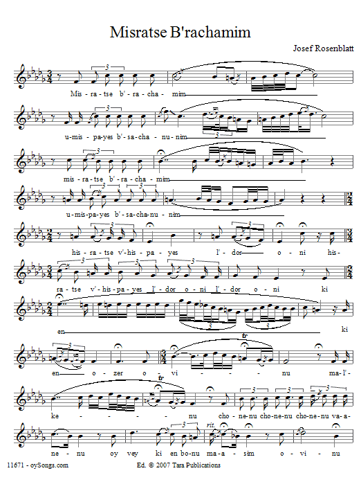 Yossele Rosenblatt Misratse B'rachamim Sheet Music Notes & Chords for Voice - Download or Print PDF