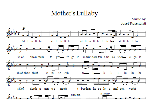 Yossele Rosenblatt Mother's Lullaby Sheet Music Notes & Chords for Voice - Download or Print PDF