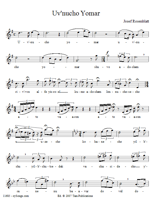 Yossele Rosenblatt Uv'nocho Yomar Sheet Music Notes & Chords for Voice - Download or Print PDF