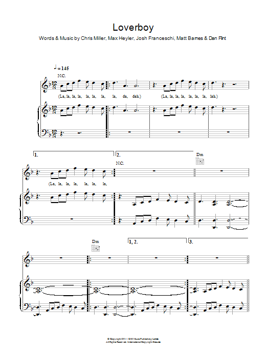 You Me At Six Loverboy Sheet Music Notes & Chords for Piano, Vocal & Guitar (Right-Hand Melody) - Download or Print PDF