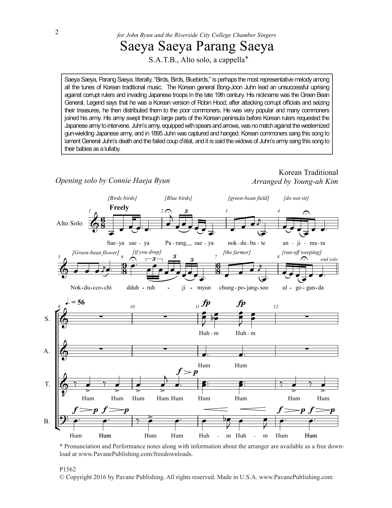 Young-Ah Kim Saeya Saeya Parang Saeya Sheet Music Notes & Chords for Choral - Download or Print PDF