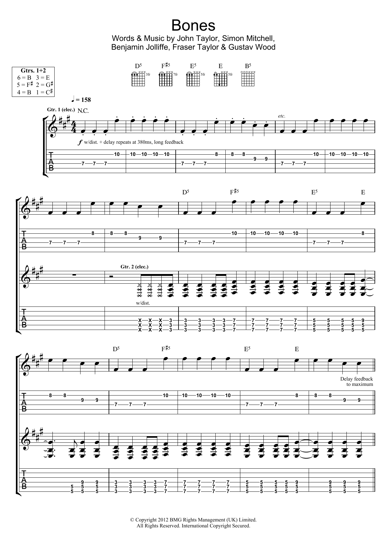 Young Guns Bones Sheet Music Notes & Chords for Guitar Tab - Download or Print PDF