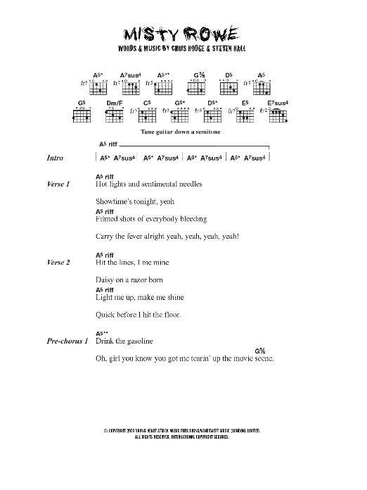 Young Heart Attack Misty Rowe Sheet Music Notes & Chords for Lyrics & Chords - Download or Print PDF