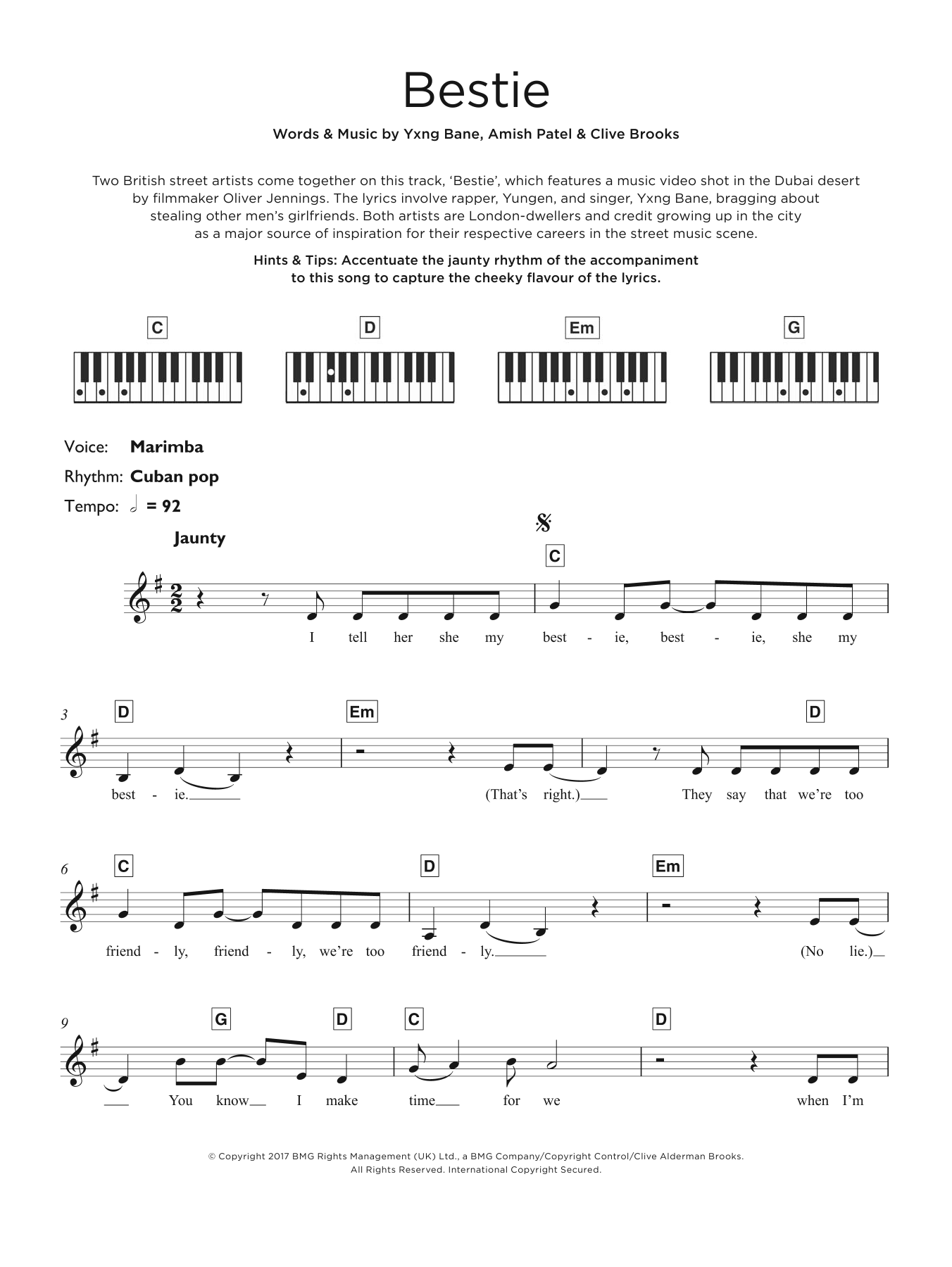 Yungen Bestie (featuring Yxng Bane) Sheet Music Notes & Chords for Piano, Vocal & Guitar - Download or Print PDF