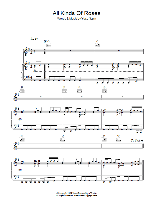 Yusuf Islam All Kinds Of Roses Sheet Music Notes & Chords for Piano, Vocal & Guitar (Right-Hand Melody) - Download or Print PDF Yusuf Islam All Kinds Of Roses Sheet Music Notes & Chords for Piano, Vocal & Guitar (Right-Hand Melody) - Download or Print PDF