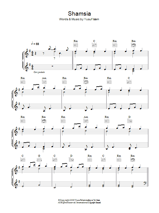 Yusuf Islam Shamsia Sheet Music Notes & Chords for Piano - Download or Print PDF