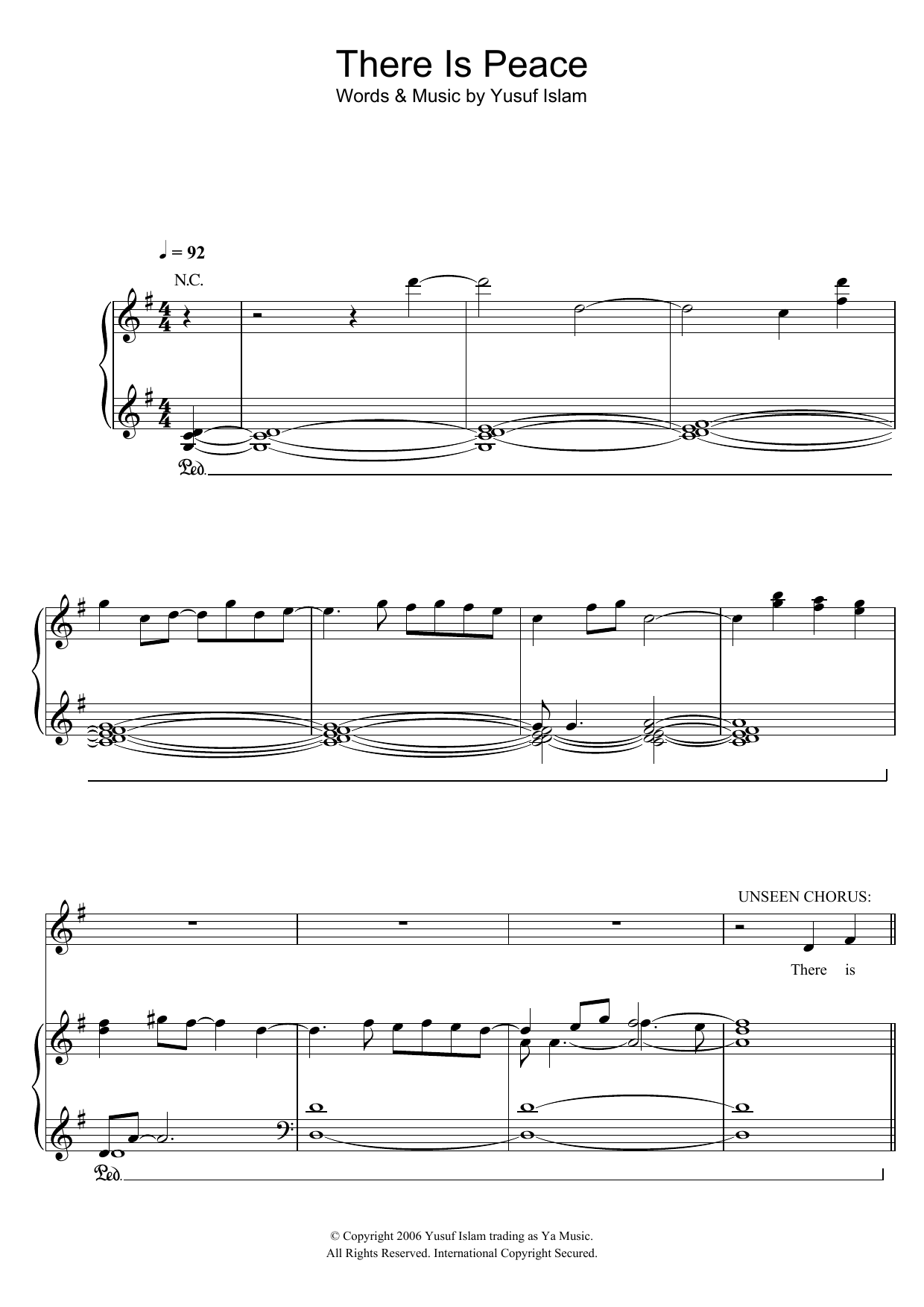 Yusuf Islam There Is Peace (from the musical 'Moonshadow') Sheet Music Notes & Chords for Piano, Vocal & Guitar - Download or Print PDF