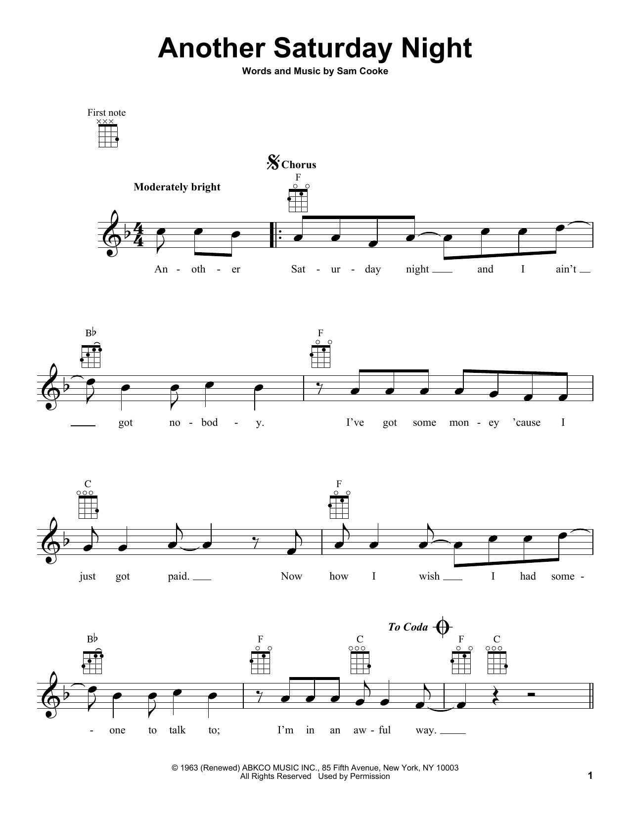 Yusuf/Cat Stevens Another Saturday Night Sheet Music Notes & Chords for Ukulele - Download or Print PDF