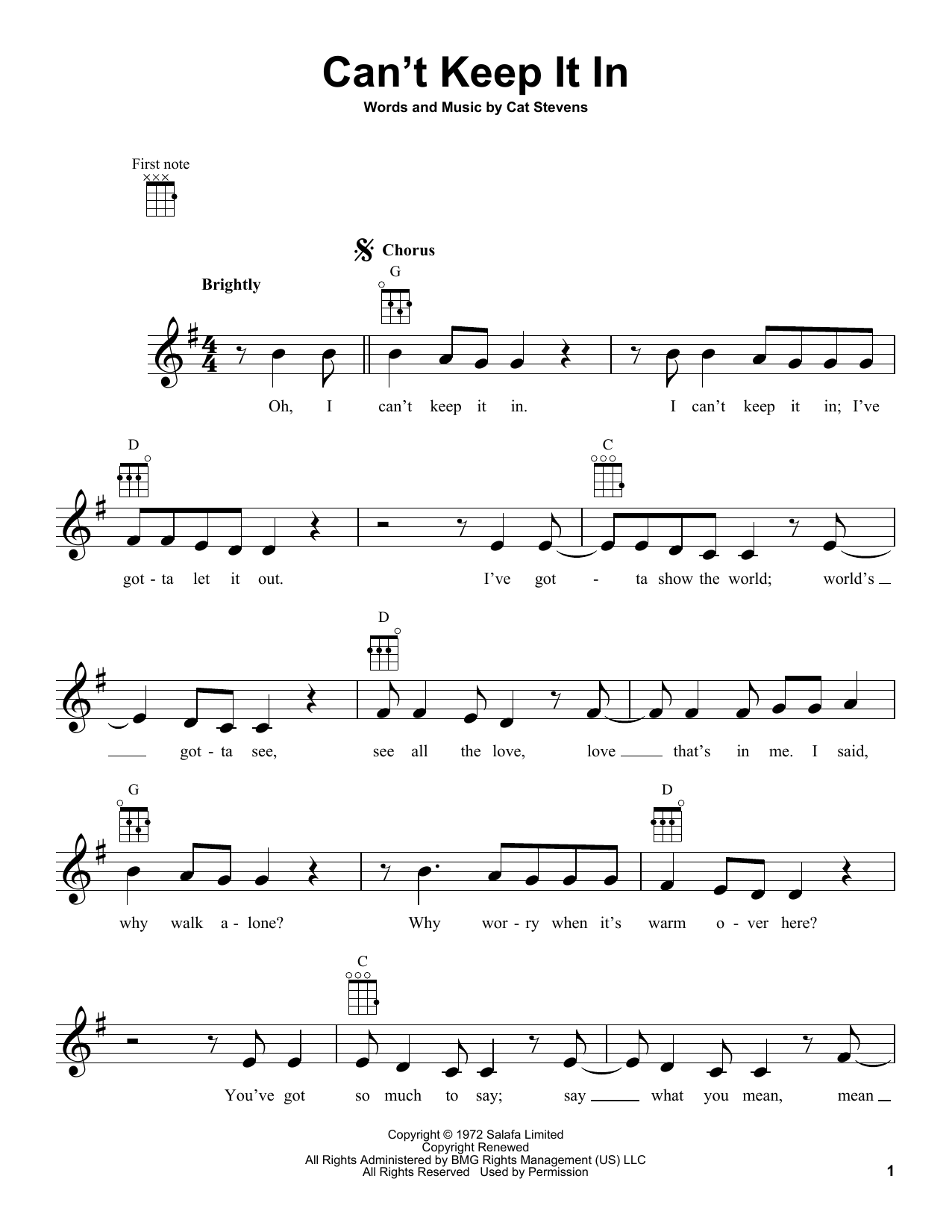 Yusuf/Cat Stevens Can't Keep It In Sheet Music Notes & Chords for Ukulele - Download or Print PDF