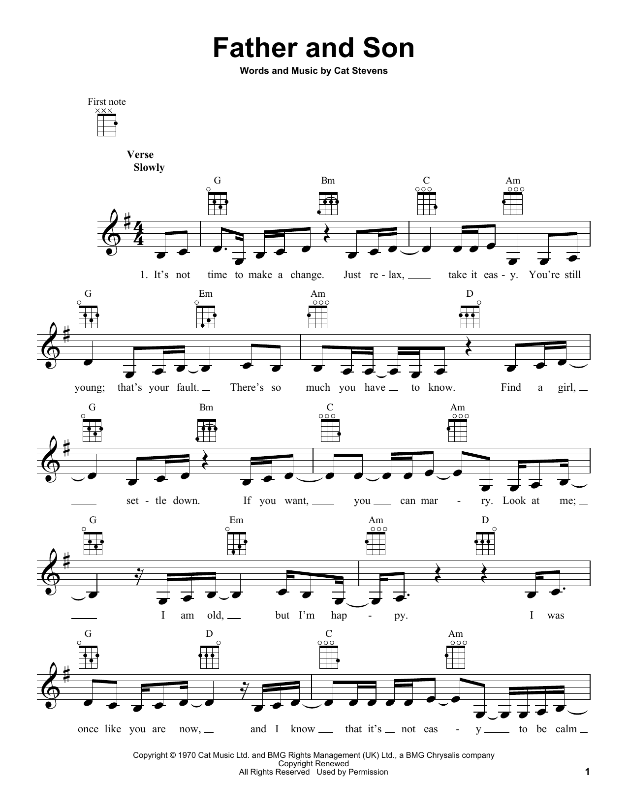 Yusuf/Cat Stevens Father And Son Sheet Music Notes & Chords for Ukulele - Download or Print PDF
