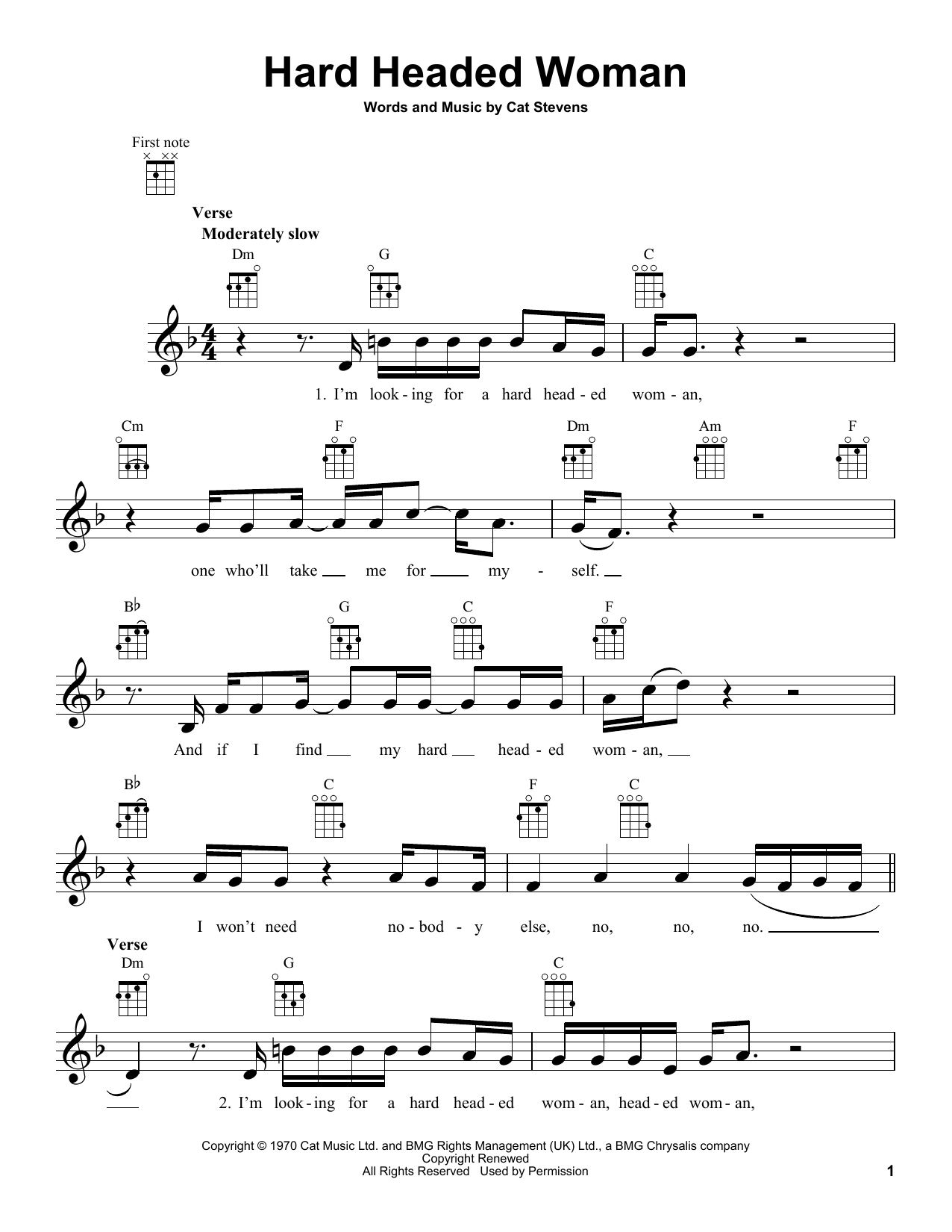 Yusuf/Cat Stevens Hard Headed Woman Sheet Music Notes & Chords for Ukulele - Download or Print PDF