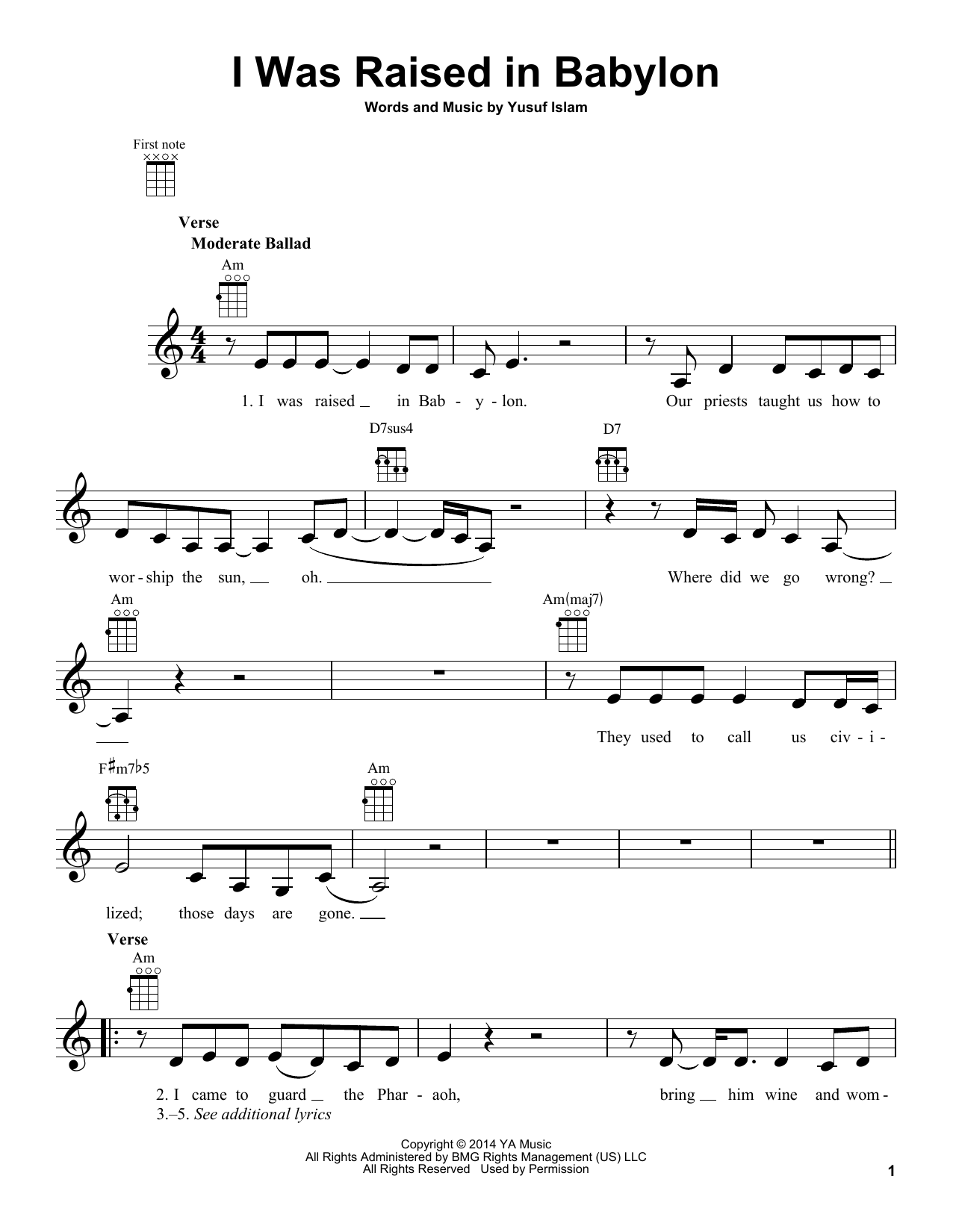 Yusuf/Cat Stevens I Was Raised In Babylon Sheet Music Notes & Chords for Ukulele - Download or Print PDF