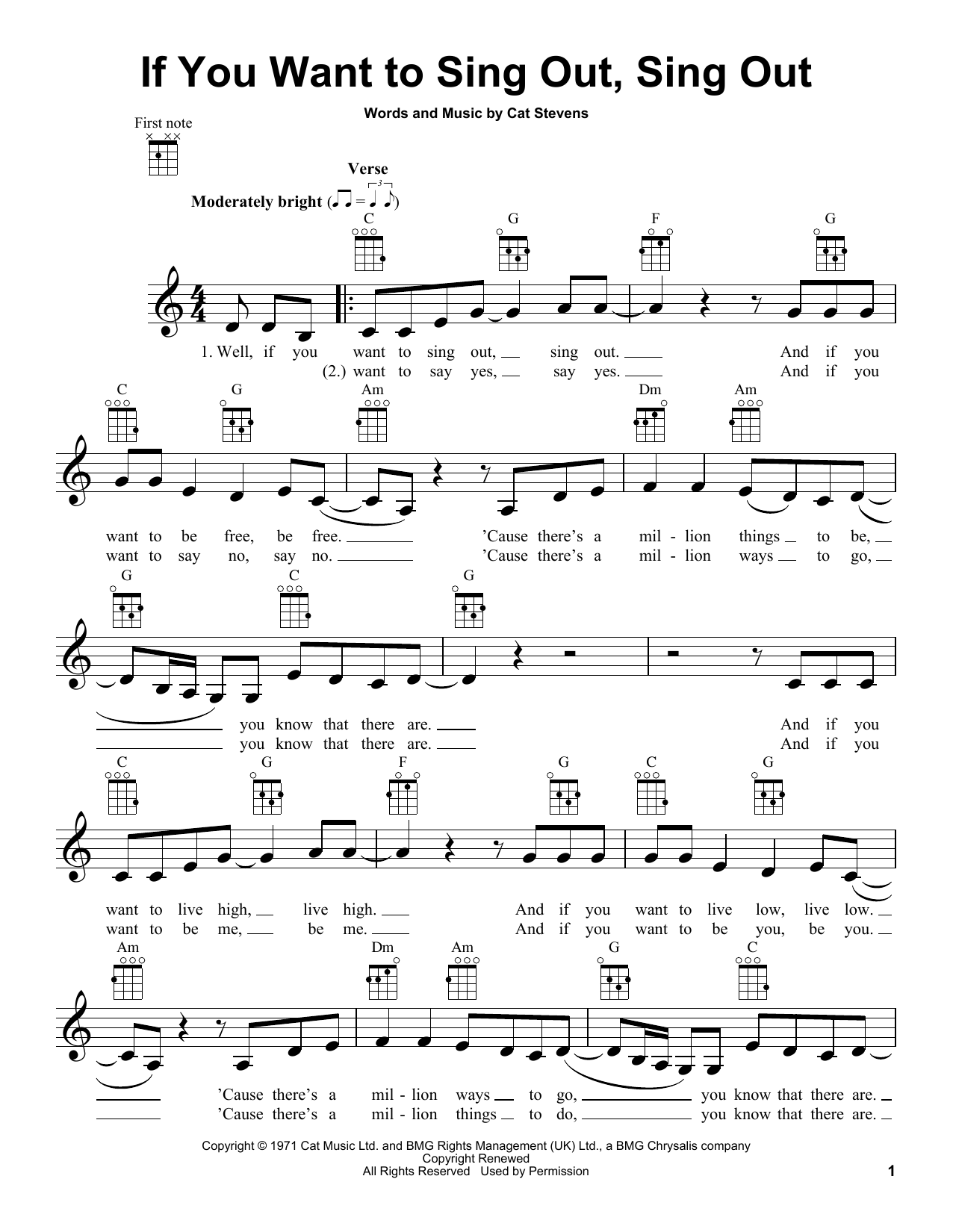 Yusuf/Cat Stevens If You Want To Sing Out, Sing Out Sheet Music Notes & Chords for Ukulele - Download or Print PDF