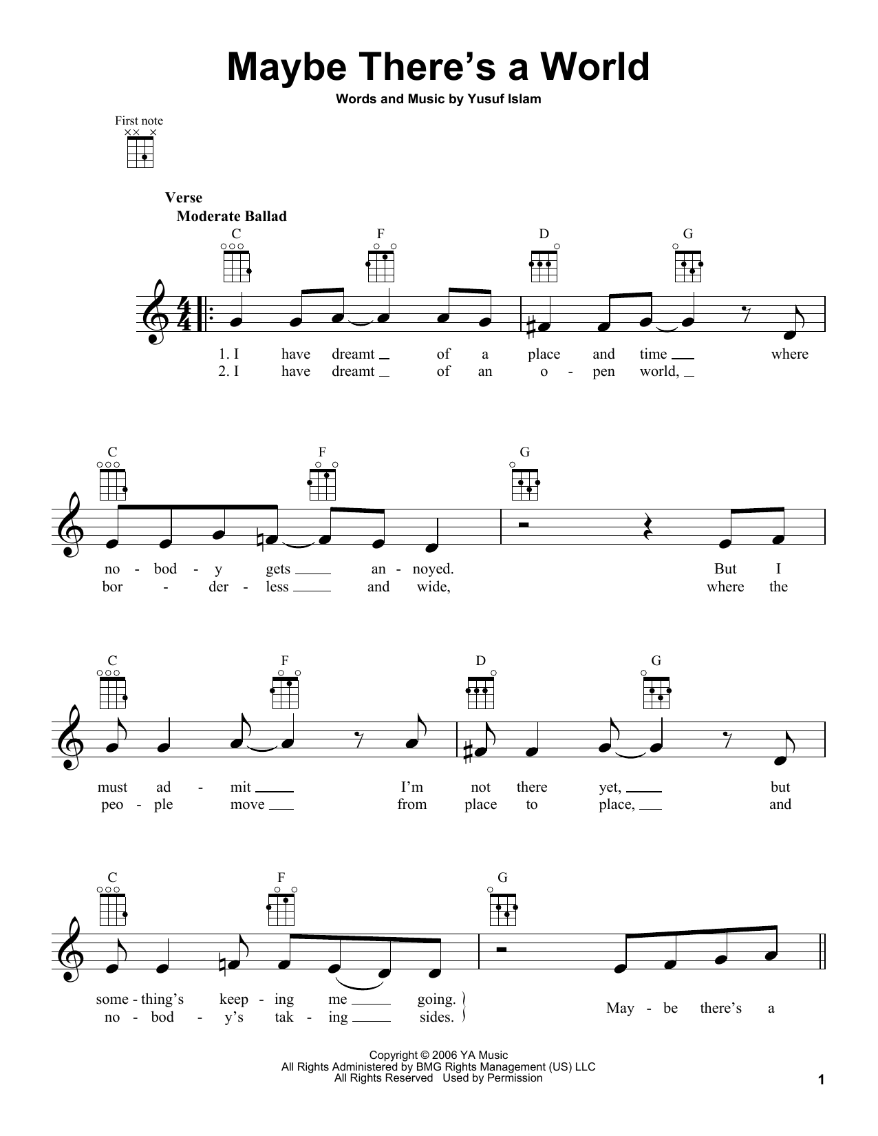 Yusuf/Cat Stevens Maybe There's A World Sheet Music Notes & Chords for Ukulele - Download or Print PDF