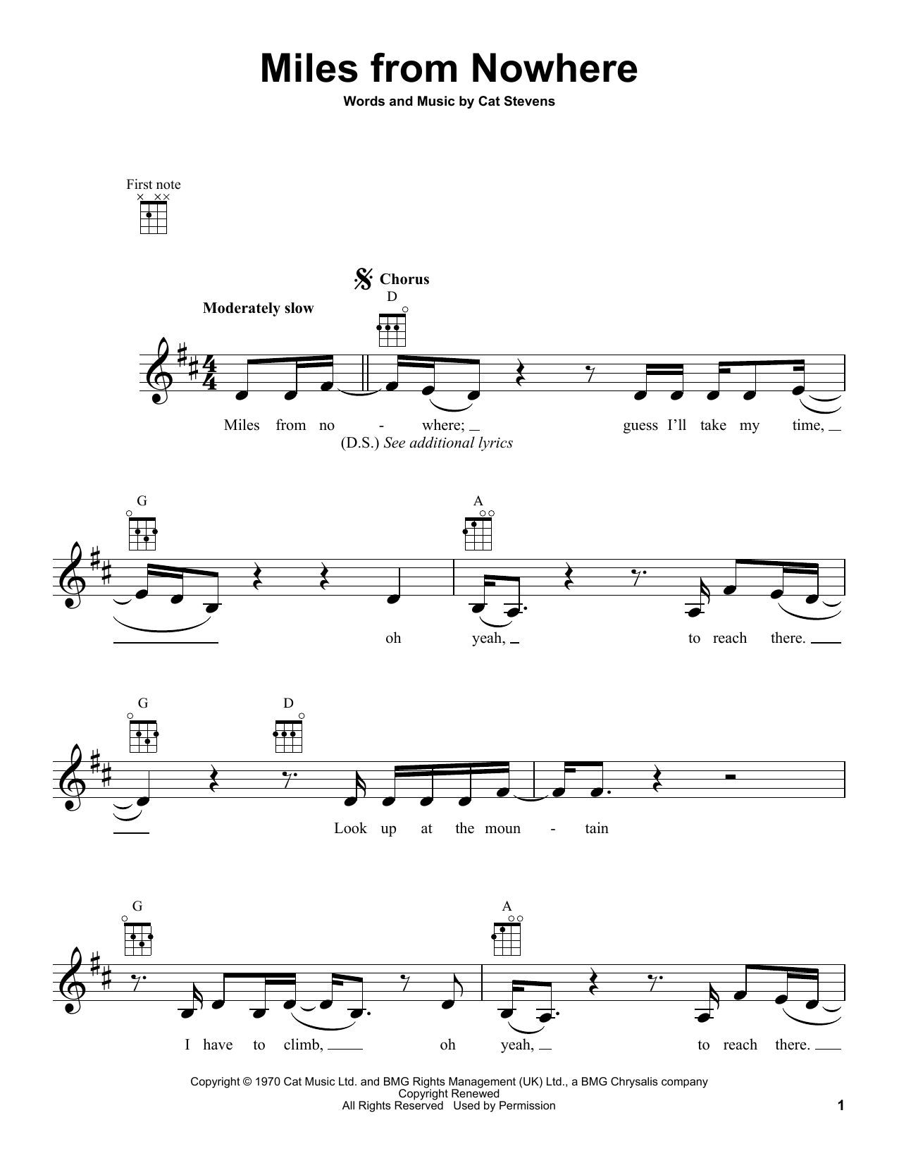 Yusuf/Cat Stevens Miles From Nowhere Sheet Music Notes & Chords for Ukulele - Download or Print PDF