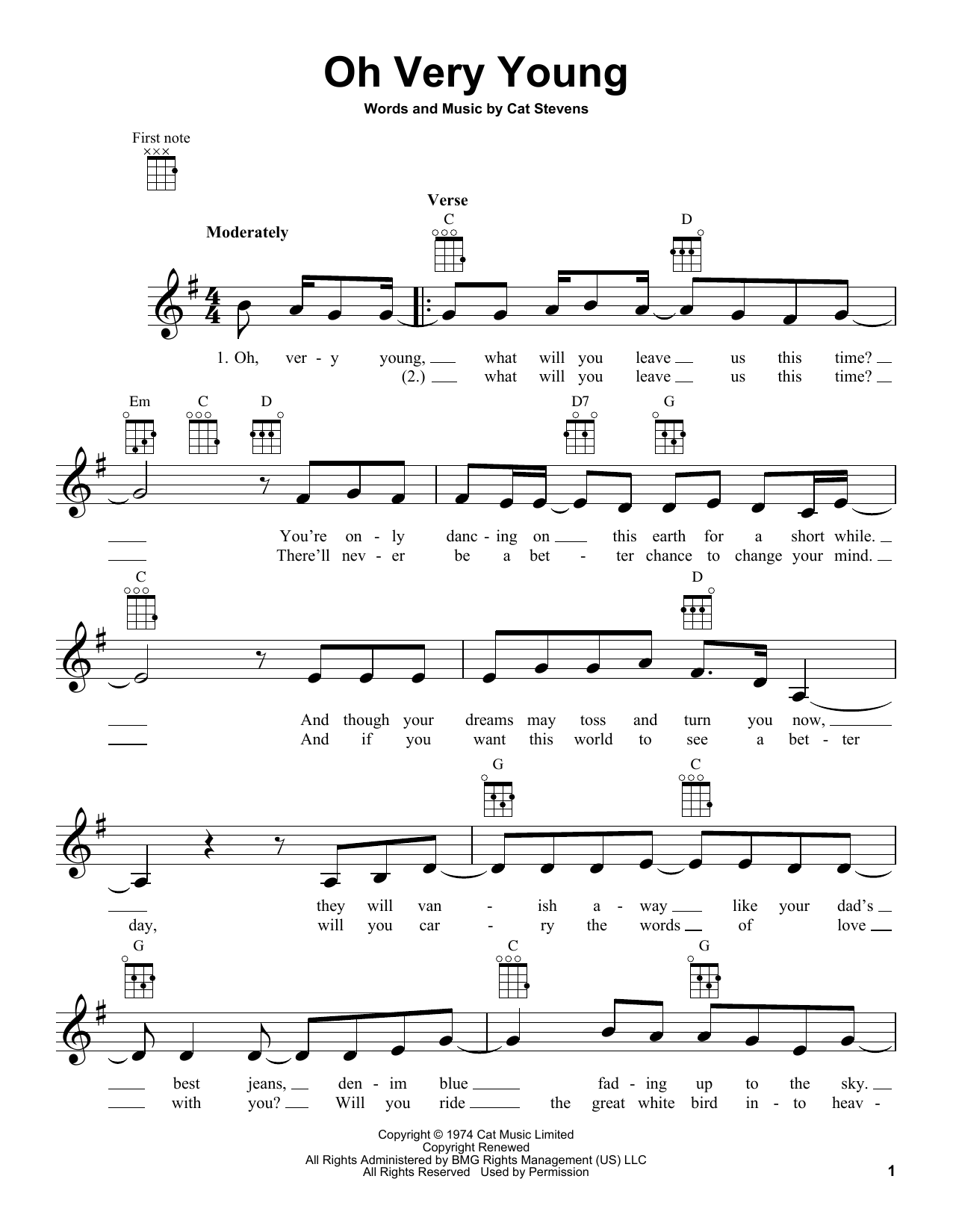 Yusuf/Cat Stevens Oh Very Young Sheet Music Notes & Chords for Ukulele - Download or Print PDF
