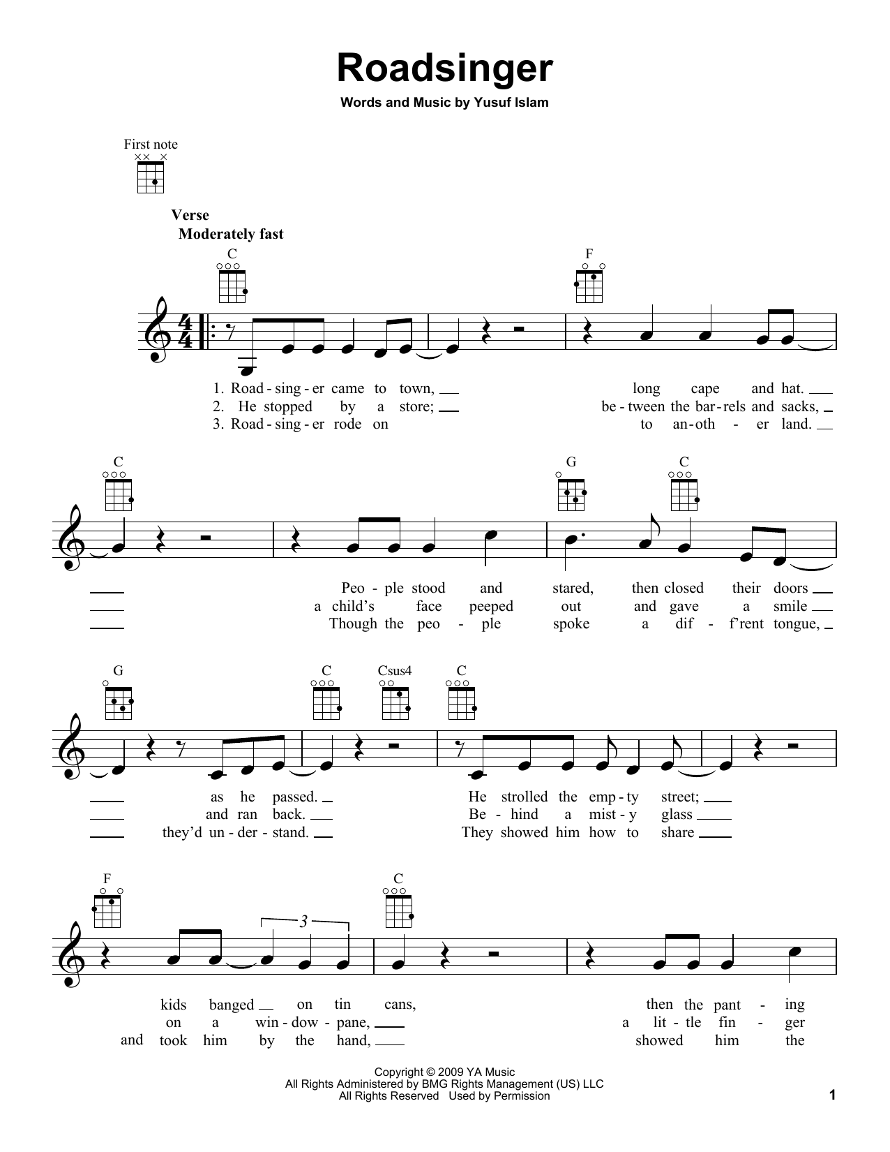 Yusuf/Cat Stevens Roadsinger Sheet Music Notes & Chords for Ukulele - Download or Print PDF