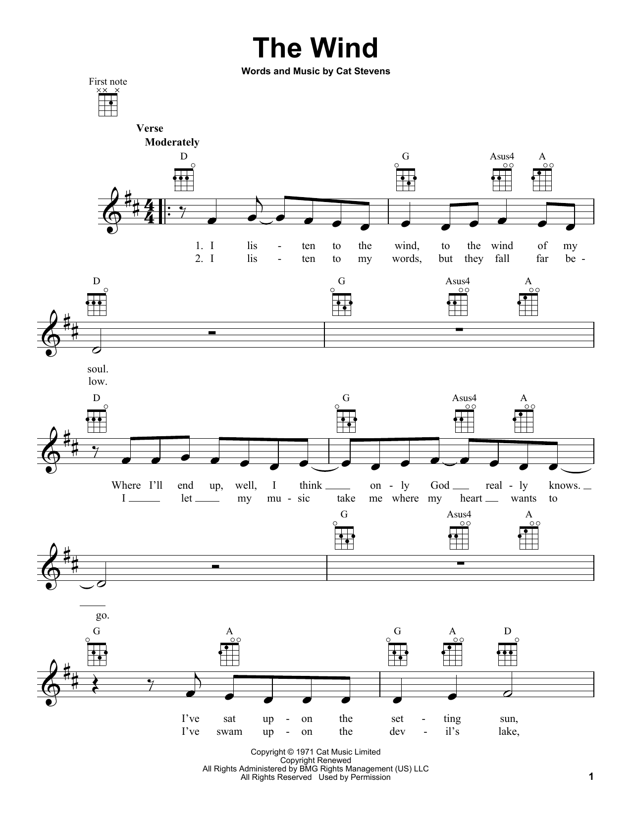 Yusuf/Cat Stevens The Wind Sheet Music Notes & Chords for Ukulele - Download or Print PDF