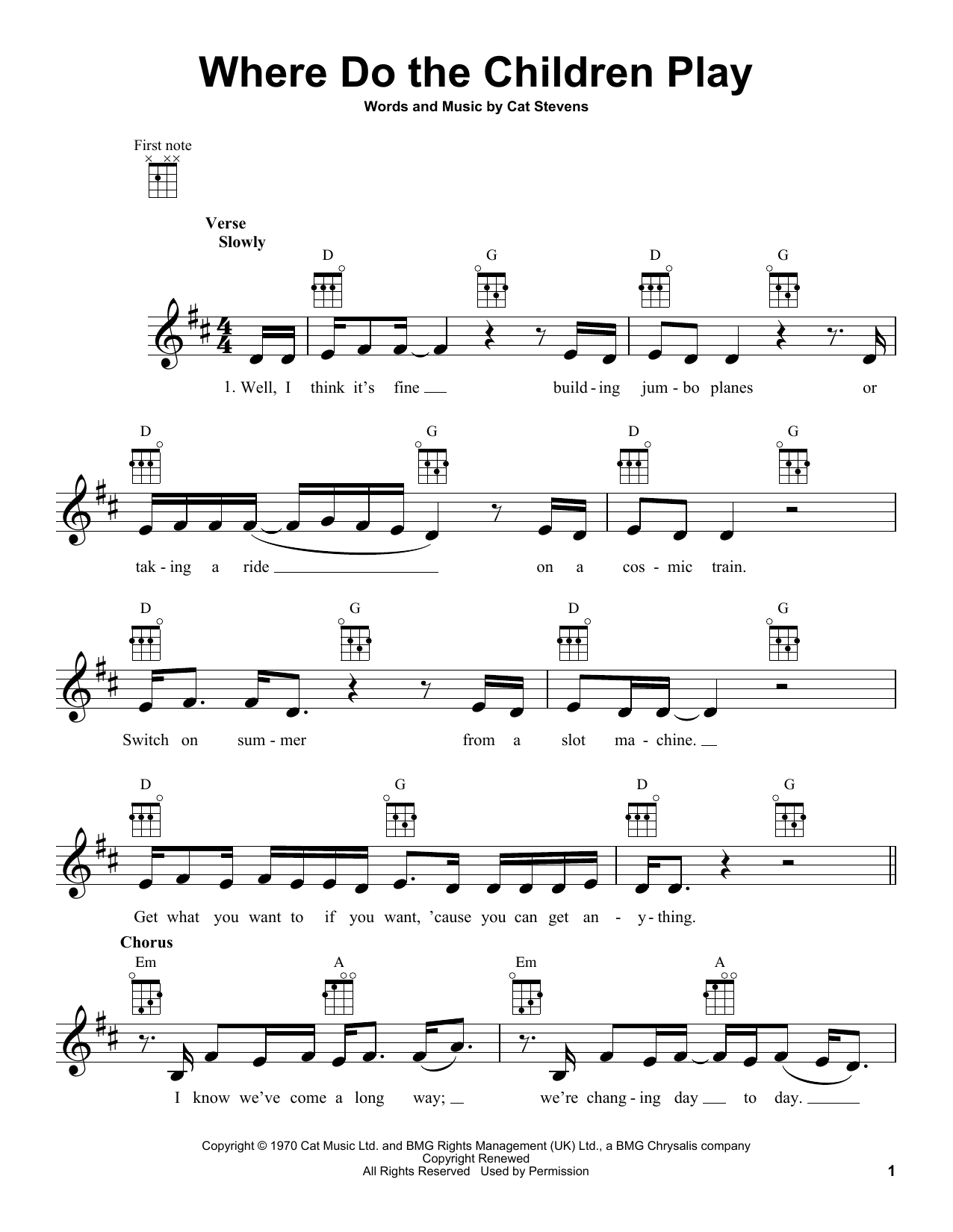 Yusuf/Cat Stevens Where Do The Children Play Sheet Music Notes & Chords for Ukulele - Download or Print PDF