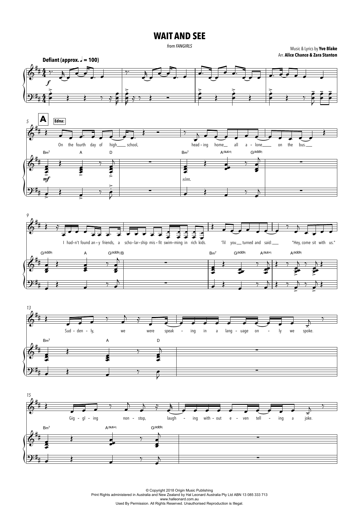 Yve Blake Wait And See (from Fangirls) (arr. Alice Chance and Zara Stanton) Sheet Music Notes & Chords for Piano & Vocal - Download or Print PDF
