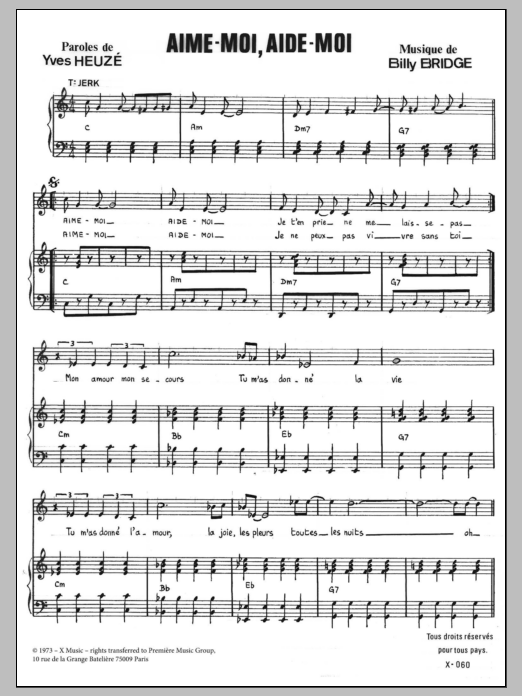 Yves Heuze AIME MOI AIDE MOI Sheet Music Notes & Chords for Piano & Vocal - Download or Print PDF