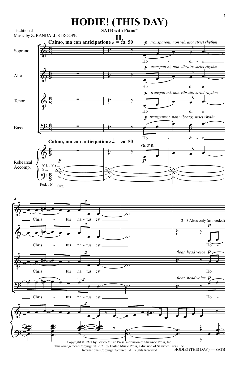 Z. Randall Stroope Hodie! (This Day) (Movement 2) Sheet Music Notes & Chords for SATB Choir - Download or Print PDF