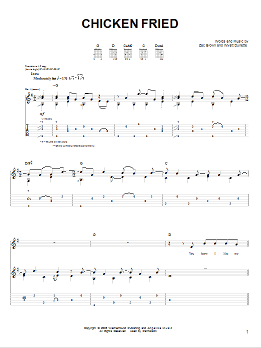 Zac Brown Band Chicken Fried Sheet Music Notes & Chords for Piano, Vocal & Guitar (Right-Hand Melody) - Download or Print PDF