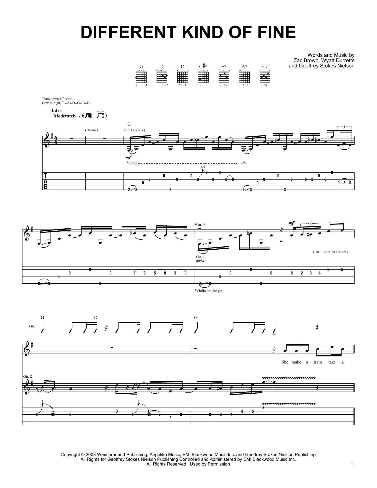 Zac Brown Band Different Kind Of Fine Sheet Music Notes & Chords for Easy Guitar - Download or Print PDF