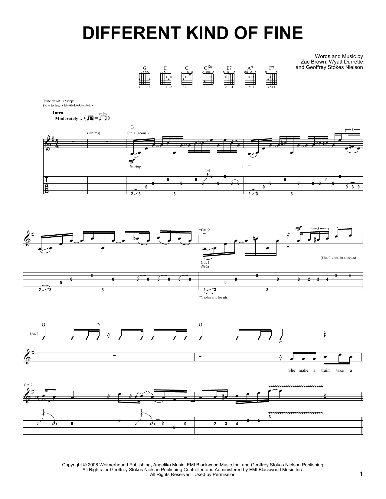Zac Brown Band Different Kind Of Fine Sheet Music Notes & Chords for Lyrics & Chords - Download or Print PDF