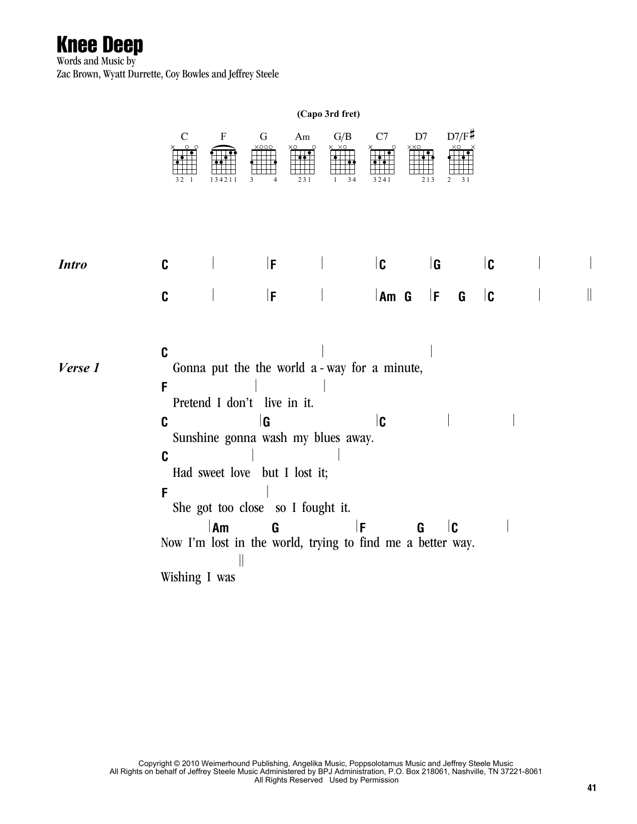 Zac Brown Band featuring Jimmy Buffett Knee Deep Sheet Music Notes & Chords for Lyrics & Chords - Download or Print PDF
