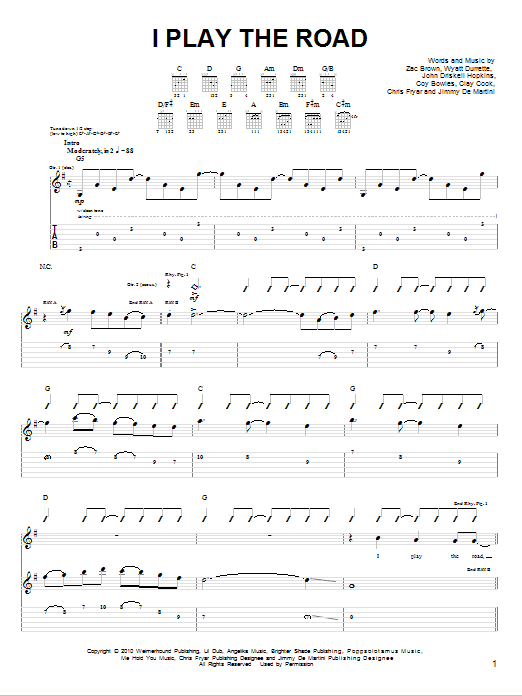 Zac Brown Band I Play The Road Sheet Music Notes & Chords for Piano, Vocal & Guitar (Right-Hand Melody) - Download or Print PDF