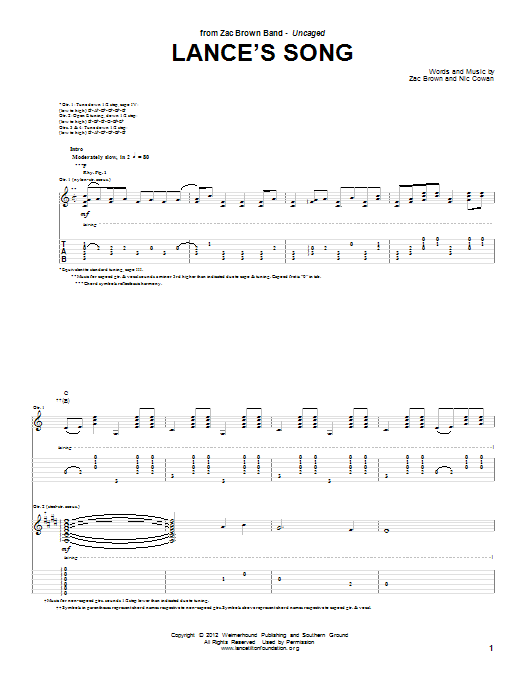 Zac Brown Band Lance's Song Sheet Music Notes & Chords for Guitar Tab - Download or Print PDF