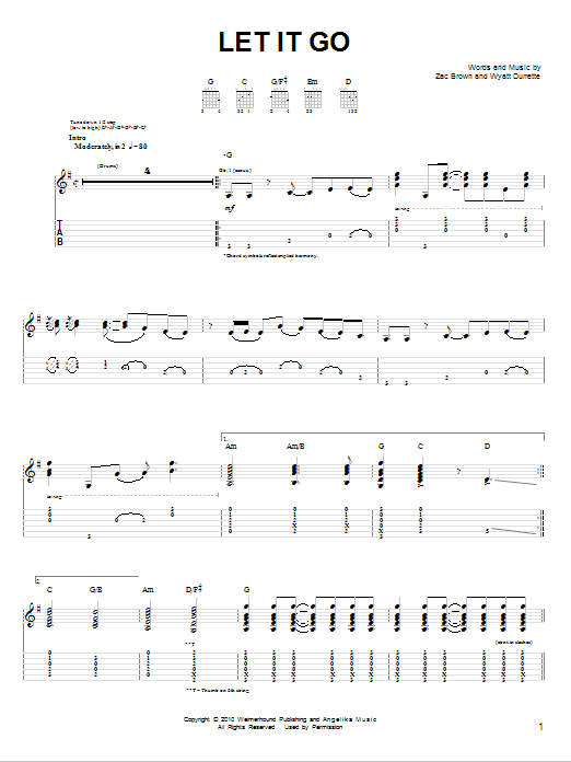 Zac Brown Band Let It Go Sheet Music Notes & Chords for Easy Guitar - Download or Print PDF